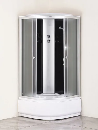 Душевая кабина EvaGold F902BS (90*90, высокий поддон, рифл. стекла, черная стенка, хром матовый профиль 3к)