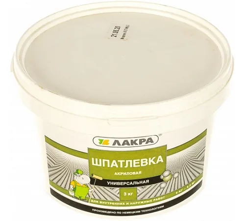 Шпатлевка акриловая универсальная  для внутренних и наружных работ 3кг Лакра