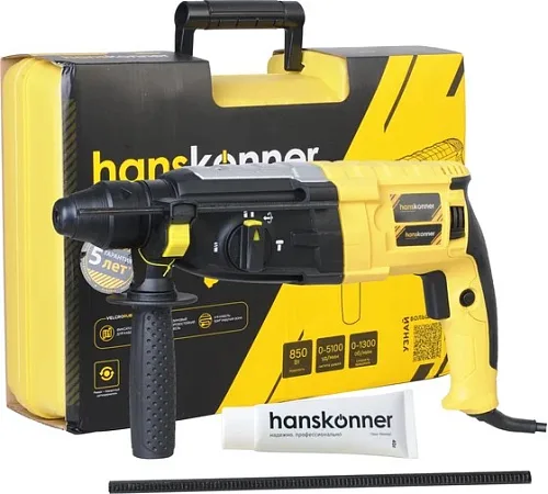 Перфоратор Hanskonner,850Вт,28мм,3.2Дж,0-510уд/мин,3 реж,4м рез. кабель,кейс