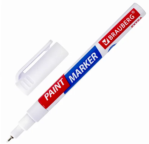 Маркер-краска лаковый EXTRA (paint marker) 1 мм, БЕЛЫЙ, УСИЛЕННАЯ НИТРО-ОСНОВА, BRAUBERG