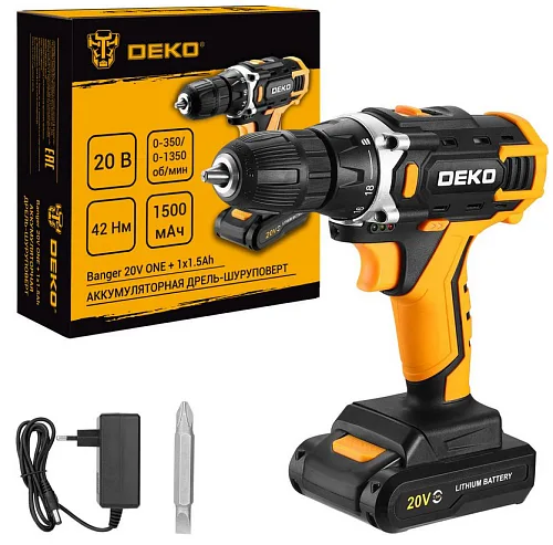 Аккумуляторная дрель-шуруповерт DEKO Banger 20V ONE +, 20В, 1x1.5Ач