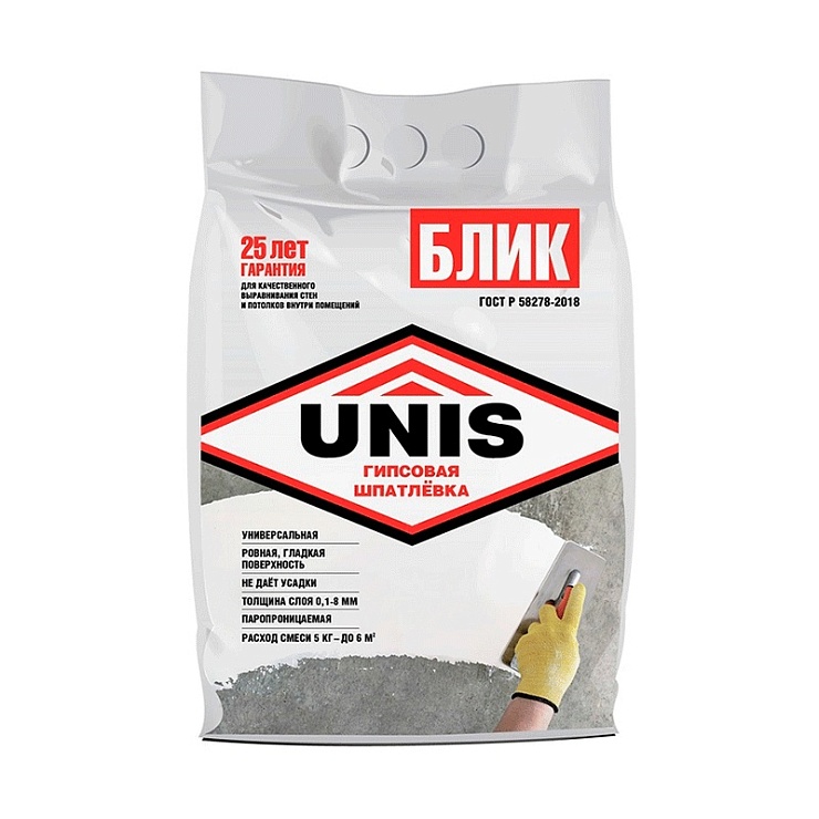 Шпаклевка гипсовая Блик 5 кг ТМ UNIS (1/4)