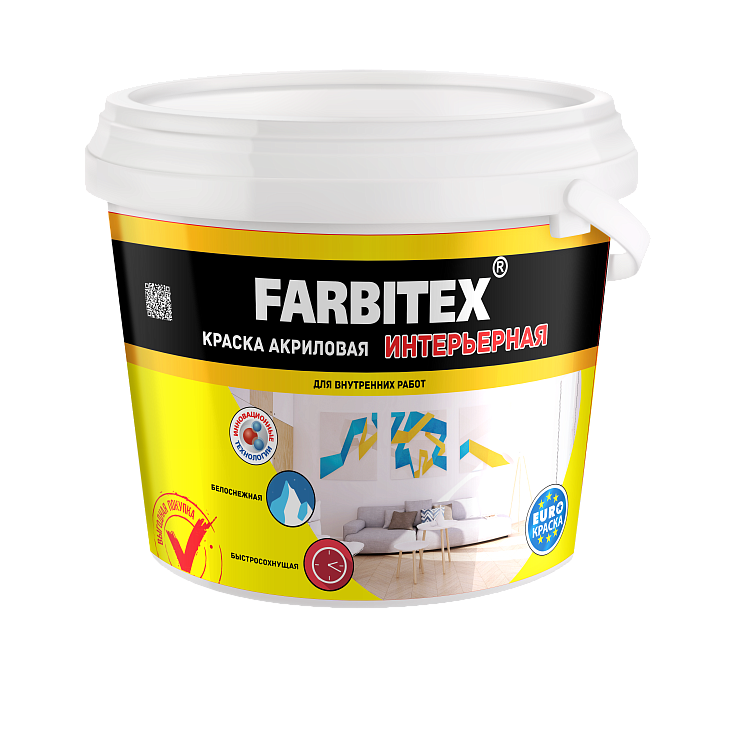 Краска акриловая интерьерная (6.0 кг / 3.64 л) FARBITEX