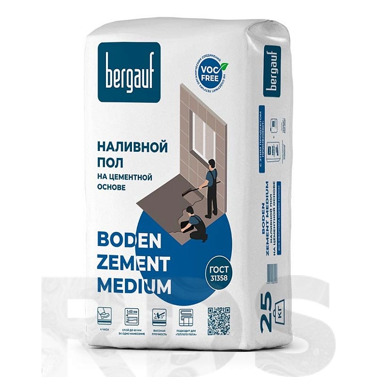 Пол наливной на цементной основе Boden Zement Medium 25 кг ТМ BERGAUF (1/56)