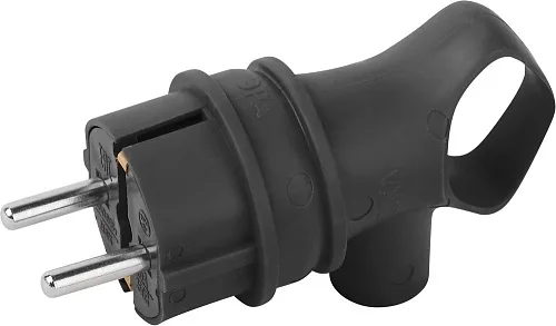 Вилка ЭРА VX12-B-IP44 каучуковая c заземлением 16А IP44 с кольцом угловая черная (60)