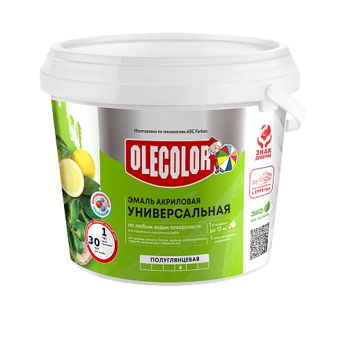 Эмаль акриловая полуглянцевая белый (0.8 кг) OLECOLOR