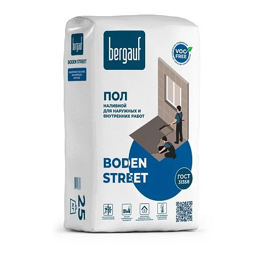 Пол наливной для наружних и внутренних работ Boden Street  25 кг ТМ BERGAUF (1/48)