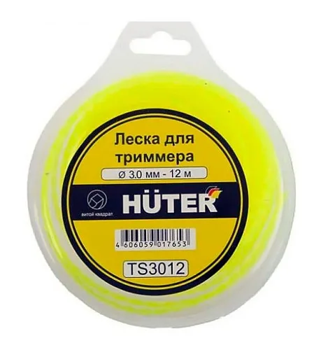 Леска Huter TS3012 для триммера, 3 мм, витой квадрат 12м