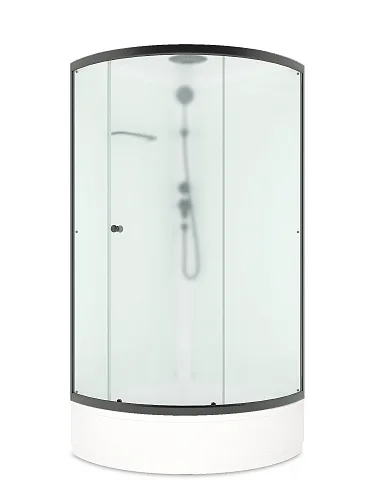 Душевая кабина Domani-Spa Simple 99 V1.2 Black accents С КРЫШЕЙ, сред поддон, бел стенки, сатин-мат стекла,Graphite проф, без электрики 90*90*218