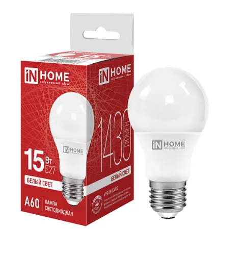 Лампа сд LED-A60-VC 15Вт 230В Е27 4000К 1430Лм IN HOME