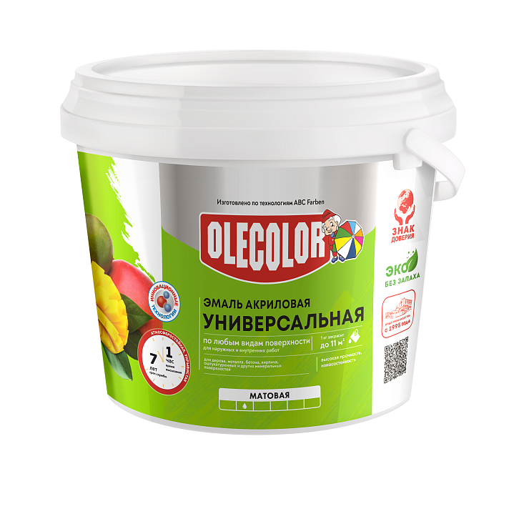 Эмаль акриловая матовая белый (3 кг) OLECOLOR