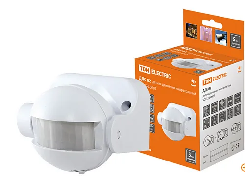 Датчик движения TDM ДДC-02 1100Вт 180° 12м белый IP44 (50)