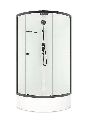 Душевая кабина Domani-Spa Simple 99 V1.2 Black accents С КРЫШЕЙ, сред поддон, бел стенки, прозр стекла, Graphite проф, без электрики 90*90*218