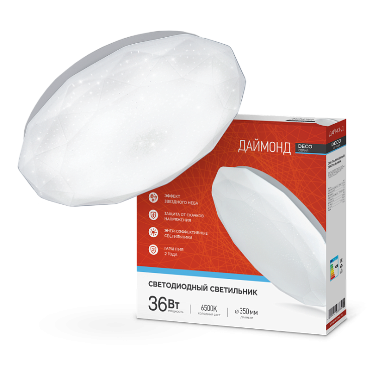 Светильник с/д Deco ДАЙМОНД 48W 6500K потолочный 377х73мм INHOME