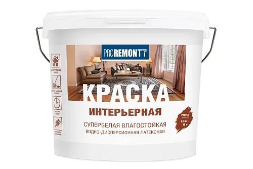 Краска интерьерная влагостойкая PROREMONTT супербелая Л-С 6,5 кг