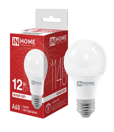 Лампа сд LED-A60-VC 12Вт 230В Е27 4000К 1140Лм IN HOME