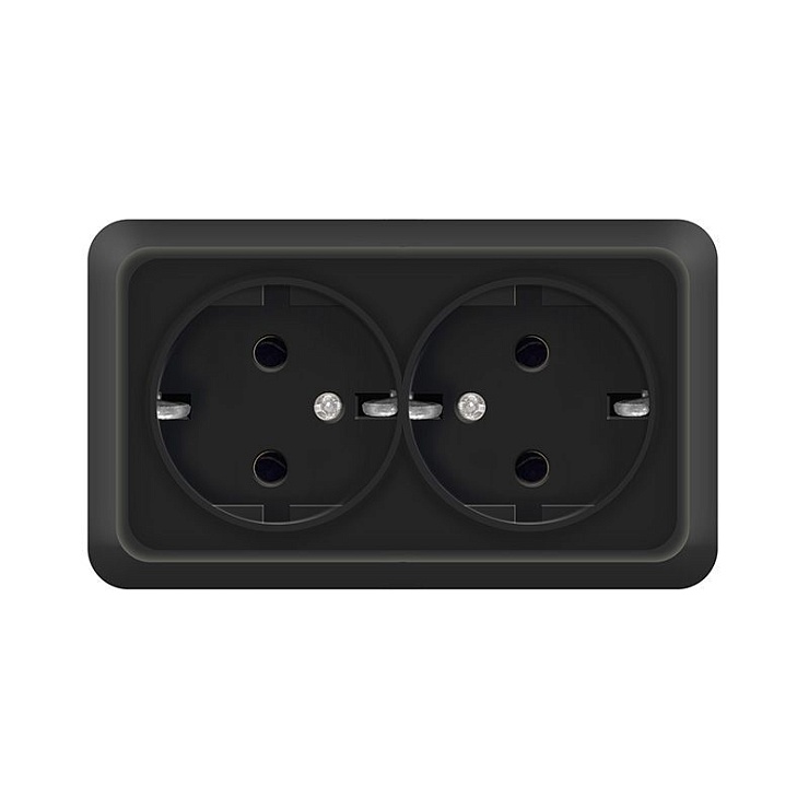 Розетка 2-ая с/з чёрный (10/200) Олимп