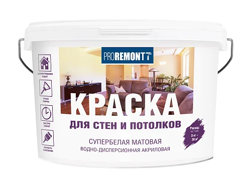 Краска для стен и потолков PROREMONTT супербелая Л-С 3 кг