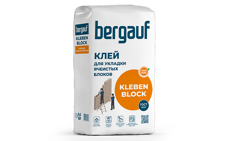 Клей для ячеистых блоков Kleben Block Зима 25 кг ТМ Bergauf (1/56шт)