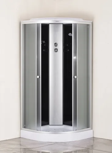 Душевая кабина EvaGold F901BS (90*90, низ.под., полукруг, рифл. стек., черн. стен., хром матовый проф. 3к.)