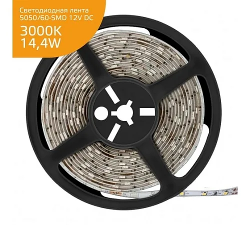 Лента Gauss LED Elementary 5050/60-SMD 14.4W 12V DC теплый белый IP20 (ZIP Bag 5м)										