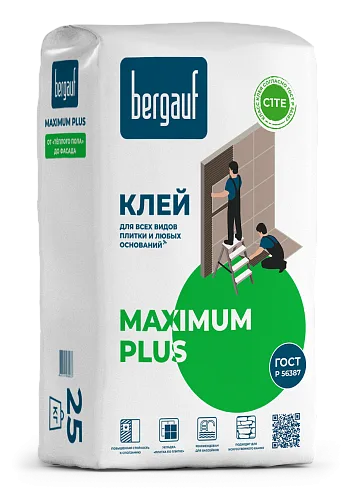 Клей для плитки Maximum Plus 25 кг ТМ BERGAUF (1/56)